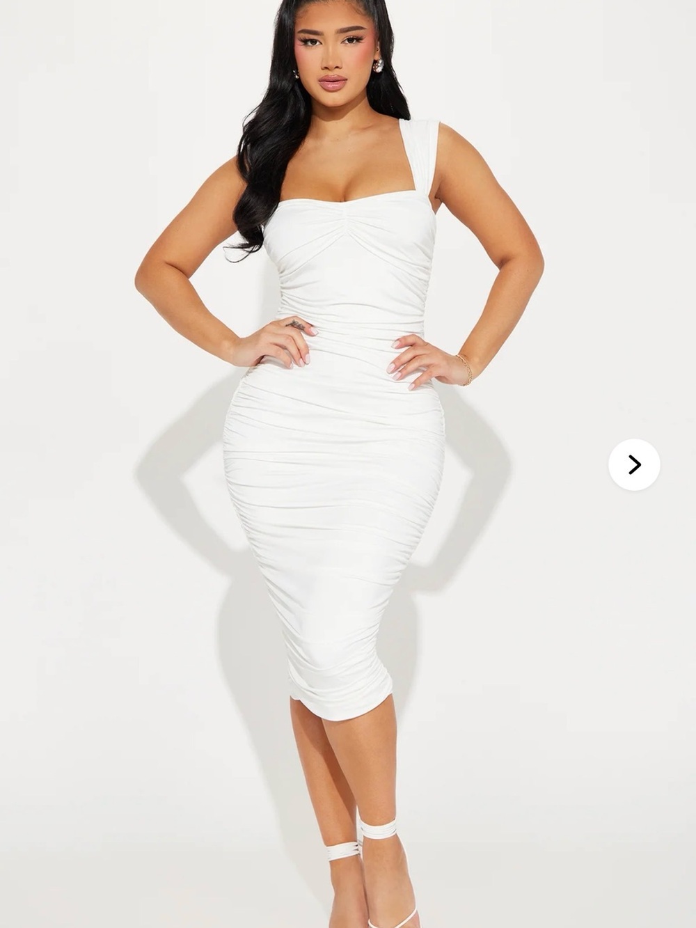 Fashion Nova White Ruched Square-Neck Midi Dress